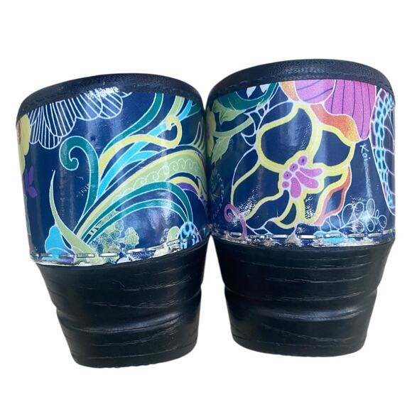 Sanita Womens Patent Leather Clogs EU 35 US 4 Navy Blue Butterfly Work Shoes - Picture 13 of 15